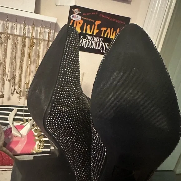 Black rhinestone sock bootie boots - Picture 7 of 7